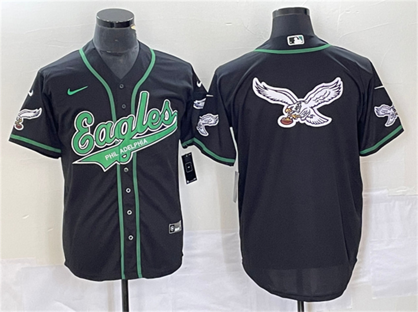 Men's Black Philadelphia Eagles Team Big Logo Cool Base Stitched Baseball Jersey